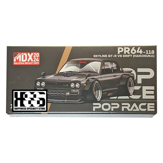 Pop Race PR64-118 Nissan Skyline GT-R V8 Drift (Hakosuka) Dark Chrome MDX2024